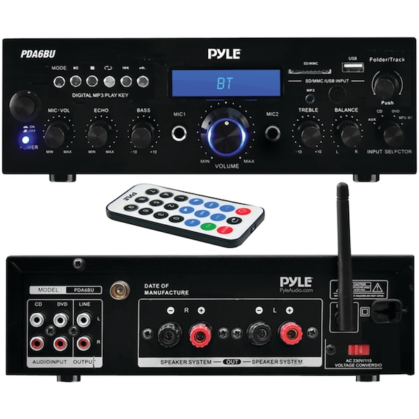 Pyle Bluetooth 200W Stereo Amp Receiver with USB and SD Card Readers